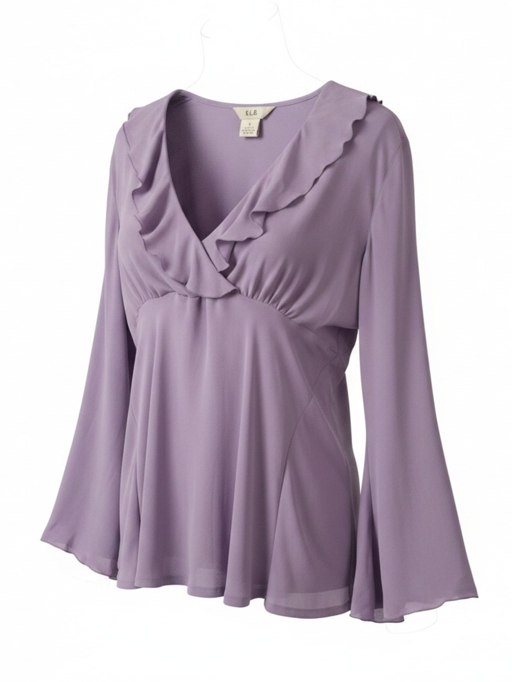 S.L.B. Lavender Ruffle Long-Sleeve Silk Blouse Medium